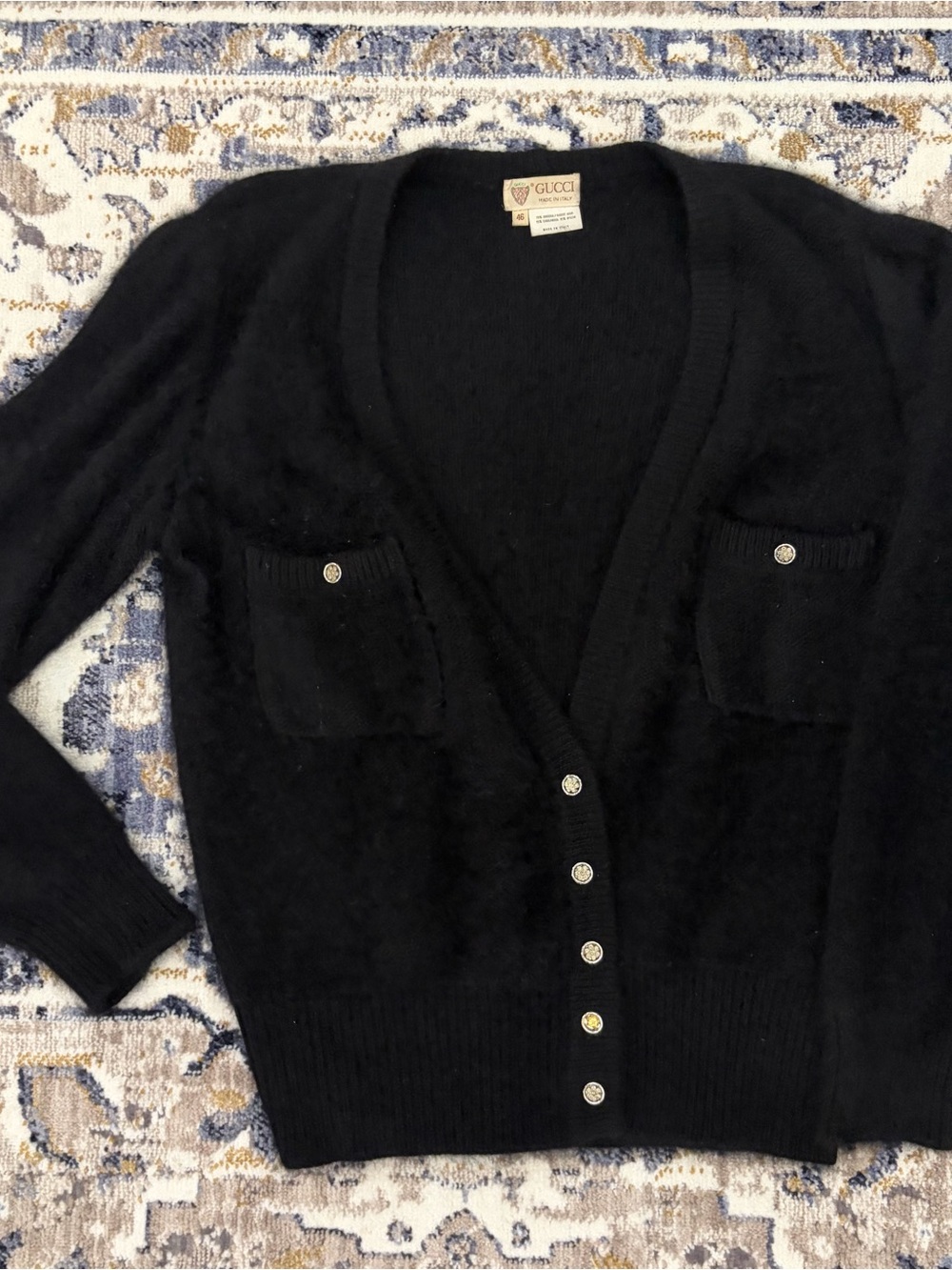Gucci Black V-Neck Women's Cardigan with Front Buttons